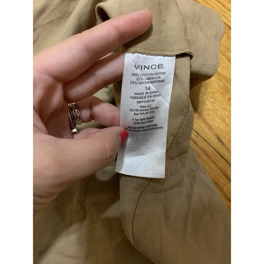 Vince Utility Button Down Linen Khaki Midi Skirt 14 Beach Cargo Boho MSRP $425